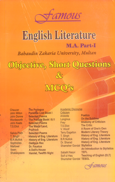 English Literature For MA Part I (short Questions & MCQs) -Famous