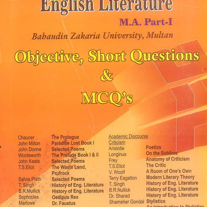 English Literature For MA Part I (short Questions & MCQs) -Famous