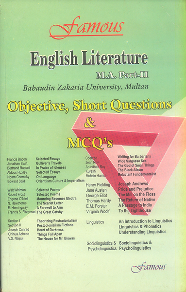 English Literature For MA Part II (short Questions & MCQs) -Famous