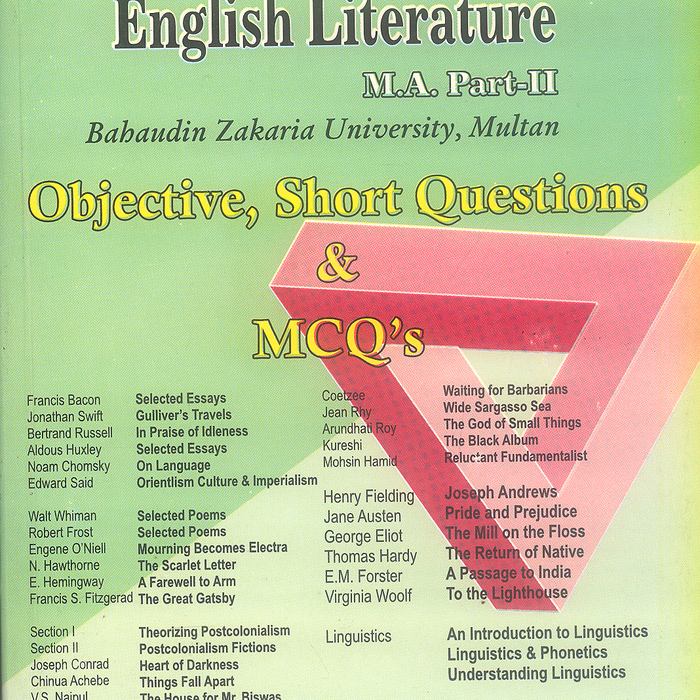 English Literature For MA Part II (short Questions & MCQs) -Famous