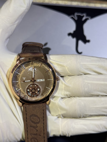 Gold Orial Leather Strap Watch