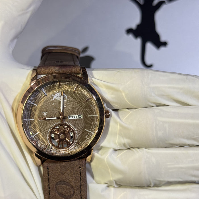 Gold Orial Leather Strap Watch