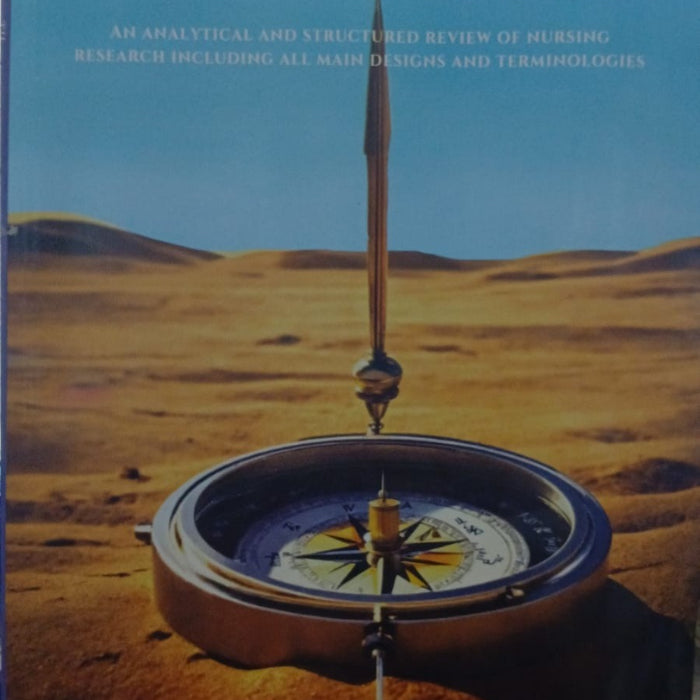 Book cover of 'Nursing Research' with a compass and desert landscape