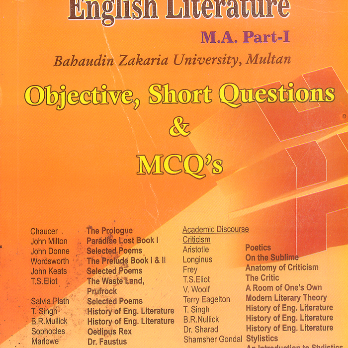 English Literature For MA Part I (short Questions & MCQs)