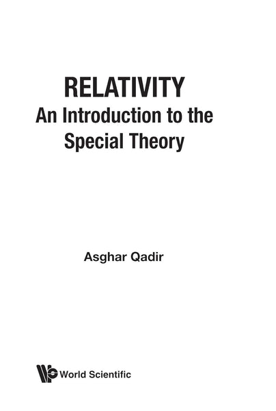 Relativity : An Introduction To The Special Theory