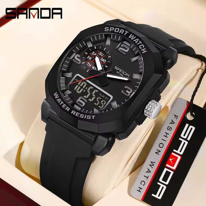 SANDA Top 3370 New Fashionable Men's Outdoor Sports Men's Electronic Military Watch Waterproof Night Light Men's Watch