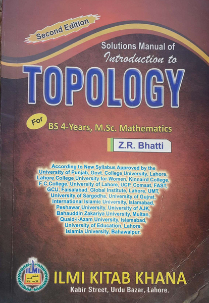 Solutions Manual of Introduction To Topology 2nd Edition by Z.R. Bhatti - ILMI