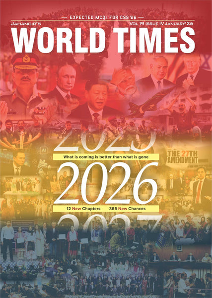 'World Times' with a collage of people and text about 2026.