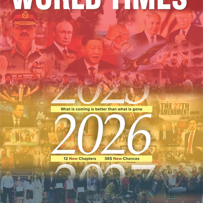 'World Times' with a collage of people and text about 2026.