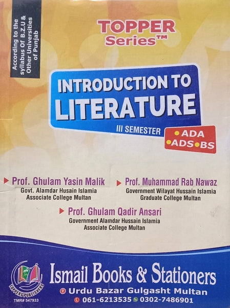 Introduction To Literature (Topper Series) 3rd Sem For ADA ADS BS By Prof Ghulam Yasin Qadir